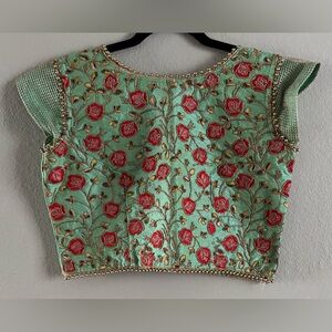 lehenga choli blouse Green With Red Roses Size Large Women’s